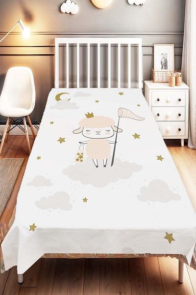 Else Dekor Patterned Cute Lamb Kids and Baby Room Decorative Bedspread