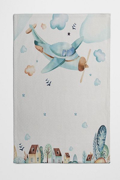 Else Dekor Blue Airplane City Forest Patterned Bedspread with Pillows Baby Pique Set