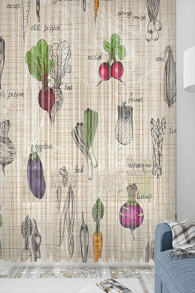 Else Dekor Coffee Bean Patterned Decorative Modern Kitchen Tulle Backdrop Curtain