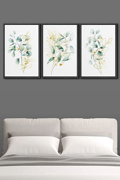 Else Dekor Else Tropical Leaves Patterned Frame Look Υφασμάτινη επιφάνεια 3 τεμαχίων Σετ ζωγραφικής