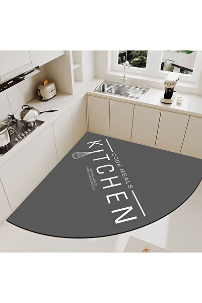 Else Dekor Antrasit Beyaz Kitchen Yazılı Su Emici Kaymaz Yıkanabilir Köşe Mut...