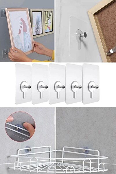 Else Dekor Else 5Pcs Adhesive Wall Screw Hooks Transparent Shelf Wall Table Hangers Kitchen Bathroom Organizer