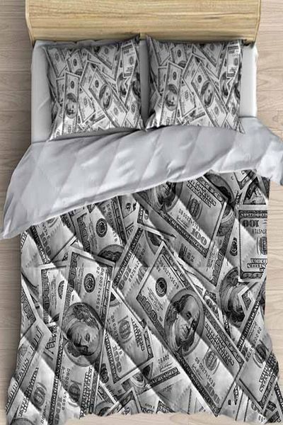 Else Dekor Gray Dollar Coins 3D Patterned Double Microfiber Quilted Quilt