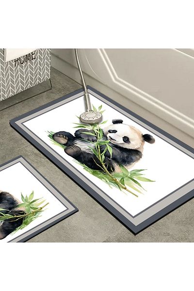 Else Dekor Σετ καθίσματος τουαλέτας Else Leafed Panda με μοτίβο που πλένεται αντιολισθητική βάση 2 τεμαχίων
