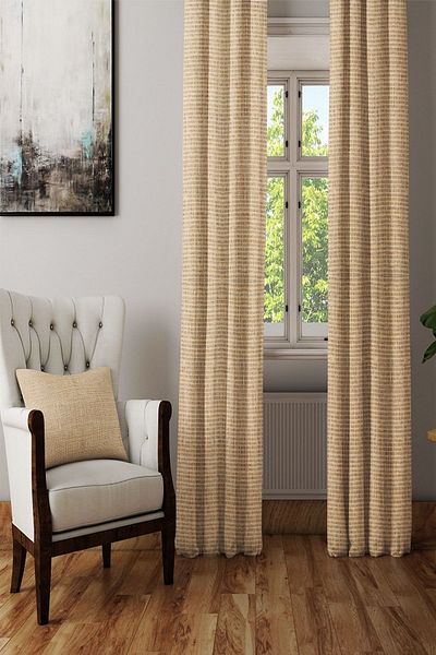 Else Dekor Coffee Jute Straw Appearance Patterned Decorative Living Room Background Curtain