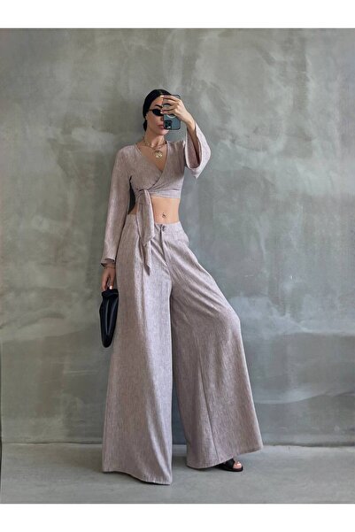 bymaestro woman Γυναικεία άνετη λινή μπλούζα και παντελόνι - Loose Tie-Up