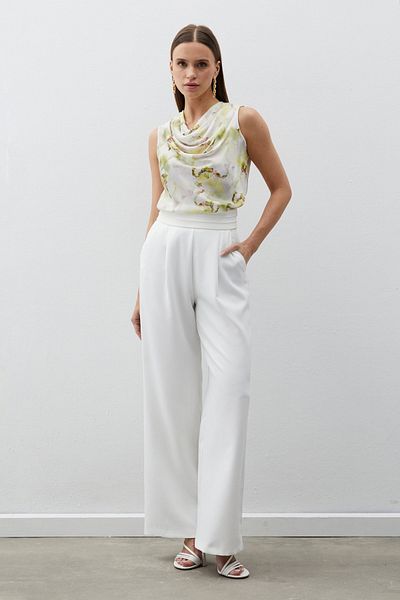 Sateen Bluză cu guler din dantelă cu model verde ulei