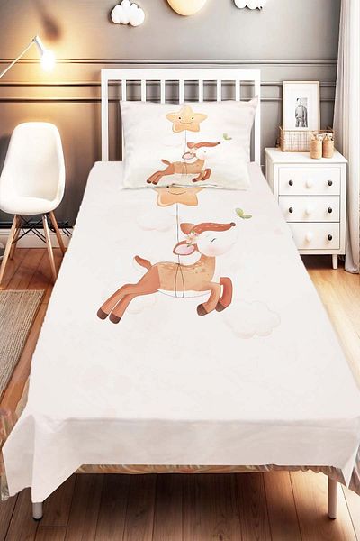 Else Dekor Star Patterned Gazelle Animal - Kids and Baby Room Decorative Bedspread