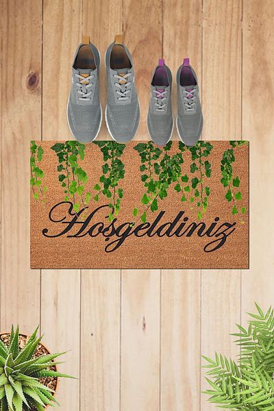Else Dekor Green Leaf Welcome Modern Interior and Exterior Door Mat Kps-8