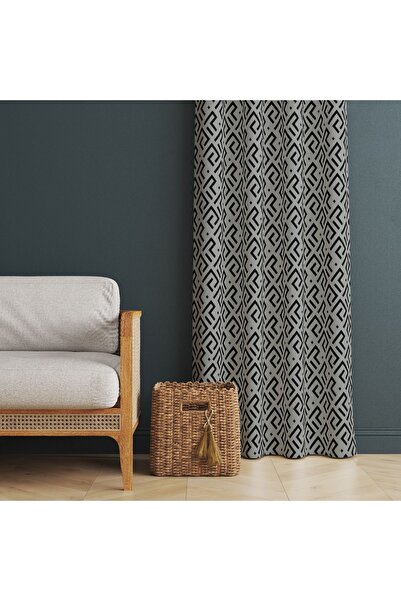 Else Dekor Сіро-чорні цифрові друковані штори для вітальні та кухні з візерунком у вигляді замків