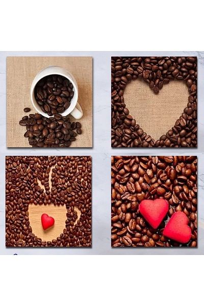Else Dekor Else Coffee Heart Patterned Set of 4 Coffee Tea Coasters Washable Non-Slip
