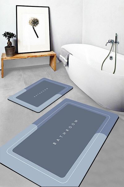 Else Dekor Σετ καθίσματος τουαλέτας Else Blue Bathroom με μοτίβο που πλένεται αντιολισθητική βάση 2 τεμαχίων