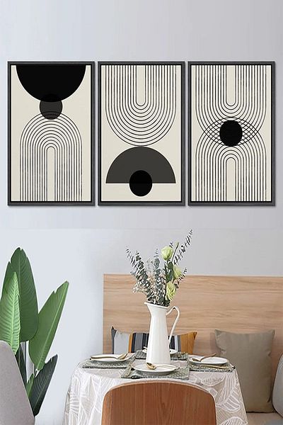 Else Dekor Σετ τριπλών τραπεζιών Else Minimal Patterned Frame Look Fabric Surface