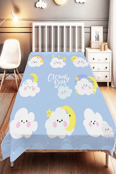 Else Dekor Clouds Patterned Cute Kids and Baby Bedspread - Room Decorative