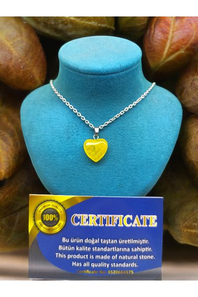 DOĞAL TAŞ CENNETİ Citrine Natural Stone - Heart Pendant, Certified