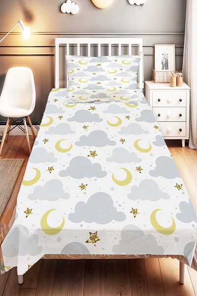 Else Dekor Moon and Star Patterned Clouds Bedspread - Children's and Baby's Room Decorative