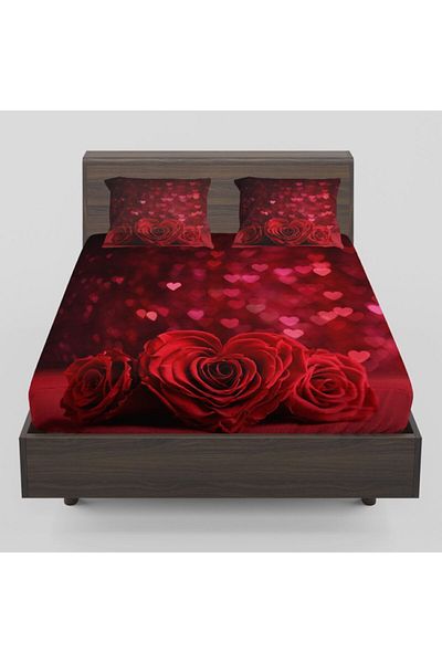 Else Halı Unisex Red Rose Patterned Elastic Double Sheet Set 160x200 cm