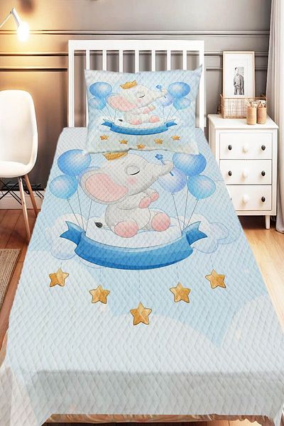Else Dekor Zebra Patterned Blue Cute Kids Pique Set - Single