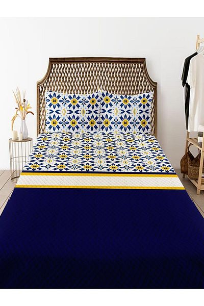 Else Dekor Ethnic Patterned Printed Double Pique Bedspread - Blue, White, Yellow