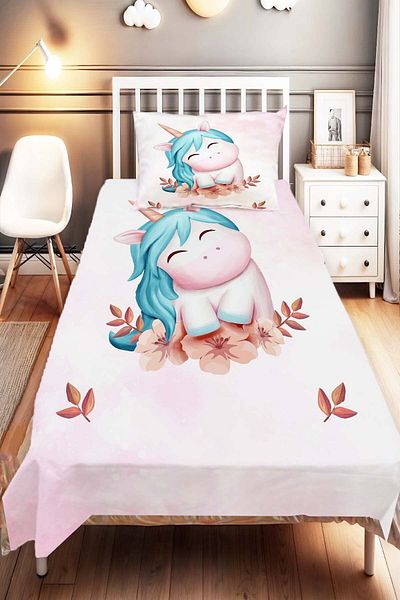 Else Dekor Pink Unicorn Horse Patterned Children's and Baby's Room Decorative Bedspread