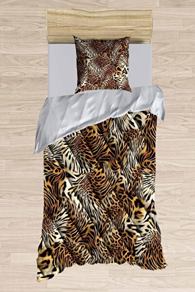 Else Halı Else Kahve Beyaz Leopar Kürk 3d Desenli Tek Kişilik Mikrofiber Yorg...