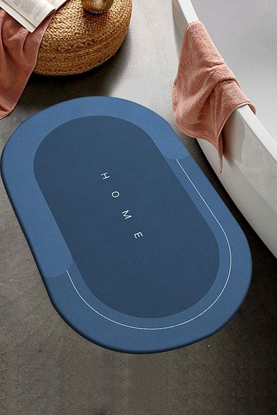 Else Dekor Else Blue Home Μοτίβο Ντους Μπροστινό Μοκέτα Μπάνιου Πατάκι Τουαλέτας Κάθισμα Τουαλέτας Μονοκόμματο Οβάλ 40x60cm