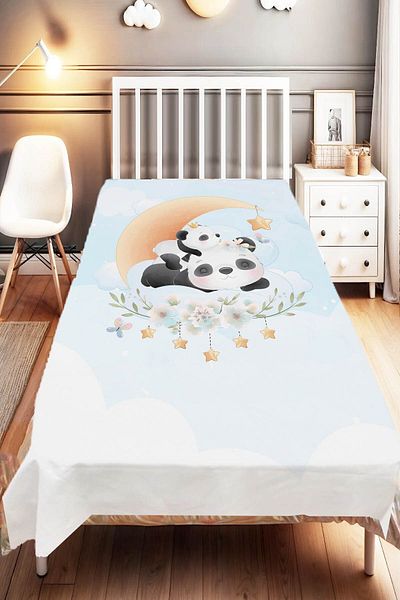 Else Dekor Panda and Moon Star Patterned Kids and Baby Room Decorative Bedspread