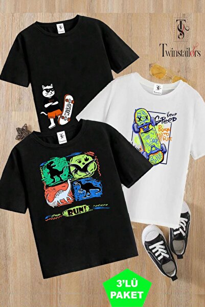 twins tailors Πακέτο παιδικού μπλουζάκι 3 τεμαχίων για παιδικό μπλουζάκι με ε...