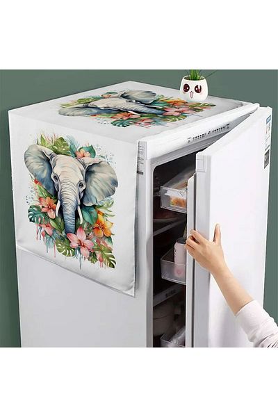 Else Halı 60x140cm Decorative Colorful Elephants Patterned Diffusion and Refrigerator Cover