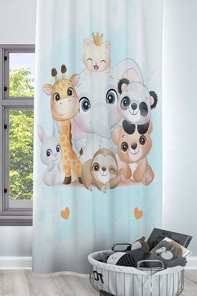 Else Dekor Perdeau de fundal pentru camera copiilor și bebelușilor cu flori decorative și animale gazele