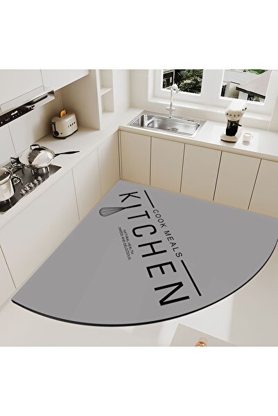 Else Dekor Gri Siyah Kitchen Yazılı Su Emici Kaymaz Yıkanabilir Köşe Mutfak M...
