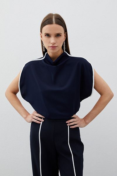 Sateen DARK BLUE High-Rise Contrast Blouse