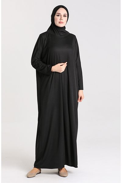 sefamerve Black Hooded Prayer Dress - 0620-01