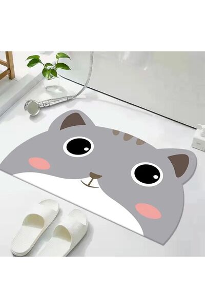 Else Halı Kedili Su Emici Duş Önü Banyo Paspası Klozet Tek Parça Hayvanlı Ban...