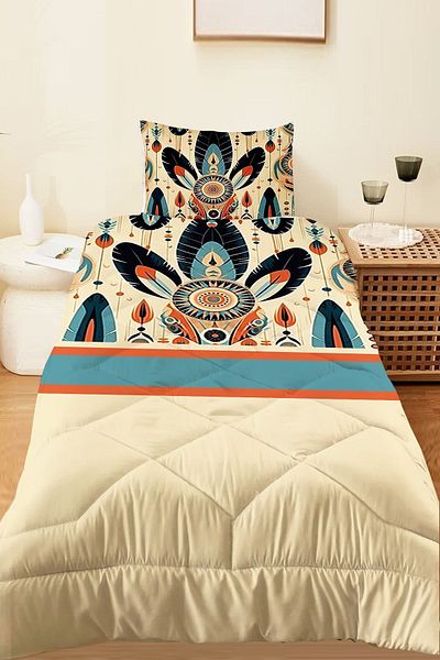 Else Dekor Single and Children's Microfiber Quilted Sleeping Set - Colorful Feathers Pattern, Quilt Pillowcase