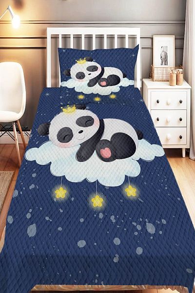 Else Dekor Rabbit Patterned Blue Brown Children's Pique Set - Cute Single