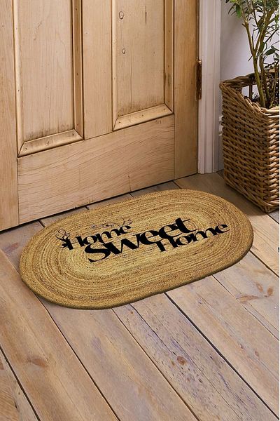 Else Halı Sweet Double Sided Hand Knitted Jute Oval Inside and Outside Door Mat