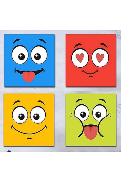 Else Dekor Else Smiling Face Patterned Set of 4 Coffee Tea Coasters Washable Non-Slip