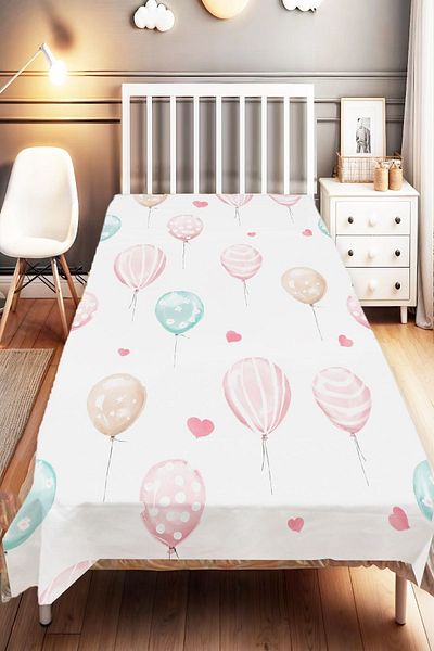 Else Dekor Single Pink Blue Balloon Patterned Children's and Baby's Room Bedspread