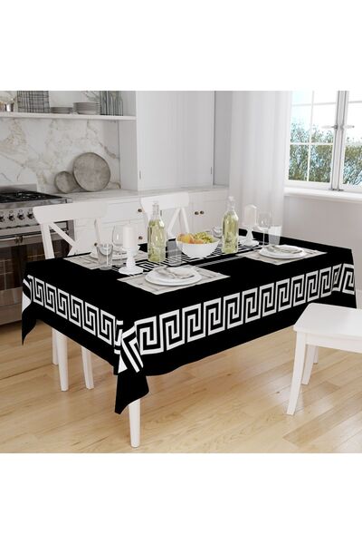 Else Dekor Черно-бяла покривка за маса с щампа на заключване, безпроблемна, устойчива на петна