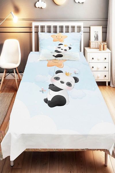 Else Dekor Panda Patterned Starry Cloud Cover - Children's and Baby's Room Decorative Bed