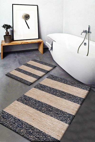 Else Halı Μοκέτα μπάνιου 2 τεμαχίων Else Wicker Sisal με μοτίβο από γιούτα που πλένεται αντιολισθητική βάση