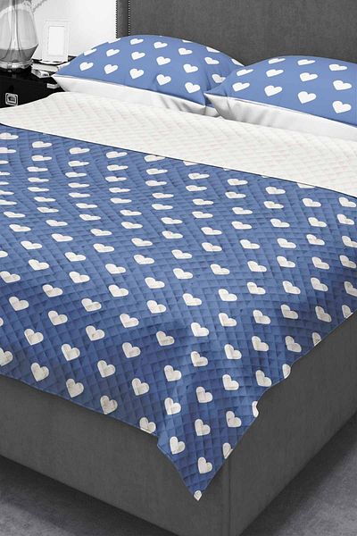 Else Dekor Set cuvertură de pat cu imprimeu dublu cu model inimă albastră 200x220cm