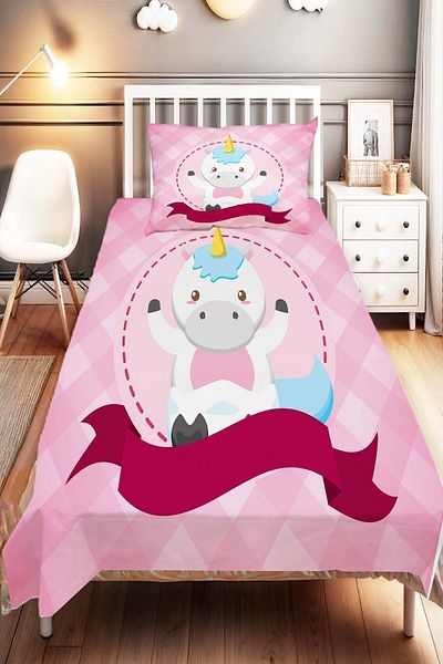 Else Dekor Pink Horse Patterned Children's and Baby's Room Decorative Bedspread