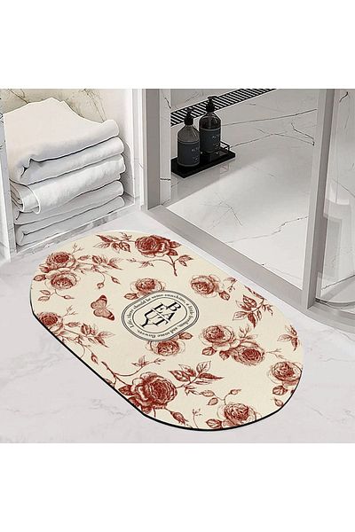Else Dekor Else Floral μοτίβο ντους που απορροφά νερό μπροστινό χαλάκι μπάνιου Κάθισμα τουαλέτας Οβάλ χαλί μπάνιου ynps-05