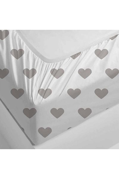 Else Halı Else White Gray Heart Patterned Elastic Double Elastic Pillowed Sheet Set 160x200cm