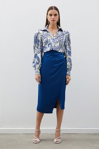 Sateen Fusta creponata din satin - Accesoriu cu nasturi - REDUCERE