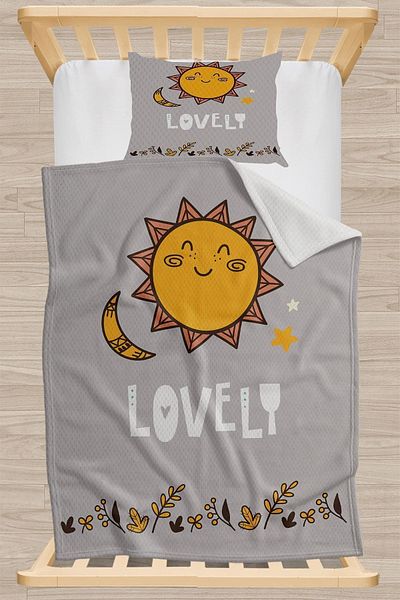 Else Halı Yellow Gray Sun Scandinavian Patterned Bedspread