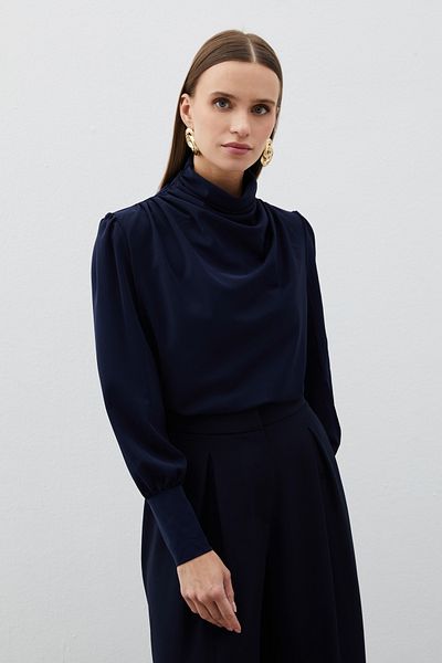 Sateen Μπλούζα Navy Blue - με λεπτομέρεια ντραπέ