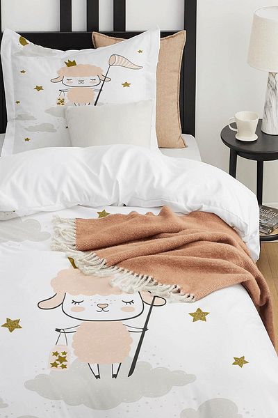Else Dekor Single Children's Duvet Cover Set - Cute and Lamb Patterned, No Sheets